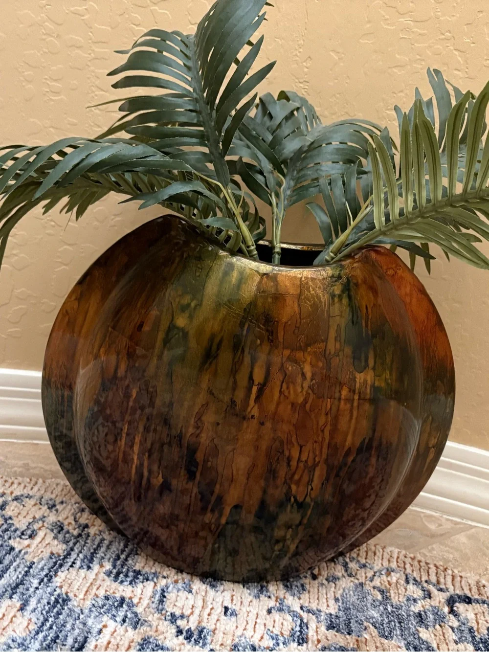 Round Decorative Vase in Brown, Copper and Teal